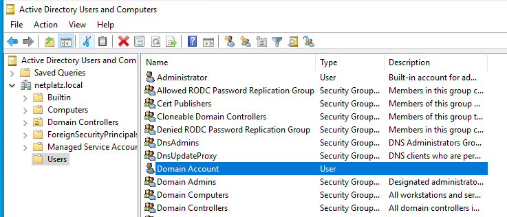 HomeLab: Creating a domain account and users.